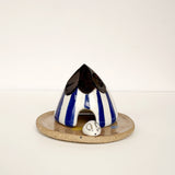 Blue Striped Beach Hut Ceramic Cone Incense Burner