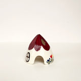 Burgundy Ceramic Mouse House Cone Incense Burner With Flowers