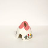 Pink Ceramic Mouse House Cone Incense Burner With Flowers