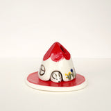 Red Ceramic Mouse House Cone Incense Burner SET