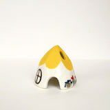 Yellow Ceramic Mouse House Cone Incense Burner With Flowers