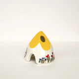 Yellow Ceramic Mouse House Cone Incense Burner With Flowers