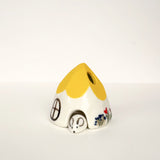 Yellow Ceramic Mouse House Cone Incense Burner With Flowers