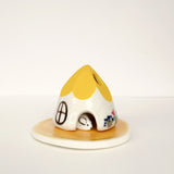 Yellow Ceramic Mouse House Cone Incense Burner With Flowers