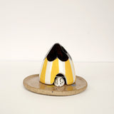 Yellow Striped Beach Hut Ceramic Cone Incense Burner