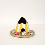 Yellow Striped Beach Hut Ceramic Cone Incense Burner