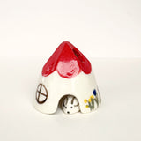 Red Ceramic Mouse House Cone Incense Burner With Flowers