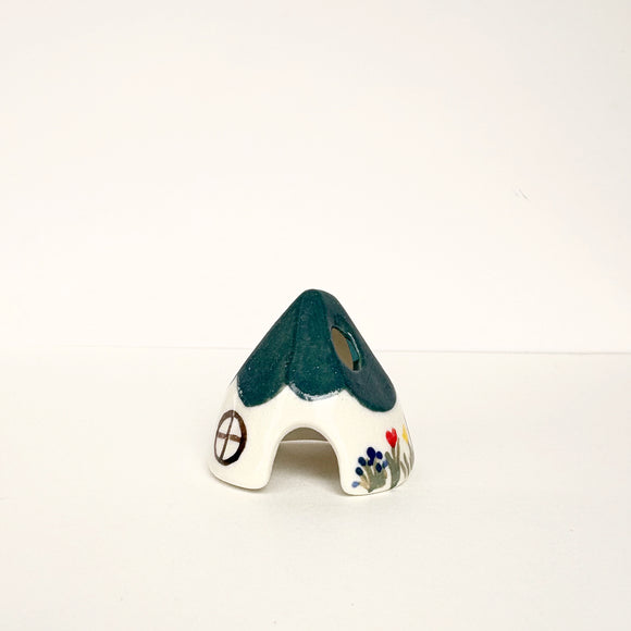 Dark Green Ceramic Mouse House Cone Incense Burner