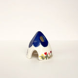 Blue Ceramic Mouse House Cone Incense Burner With Flowers