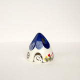 Blue Ceramic Mouse House Cone Incense Burner With Flowers