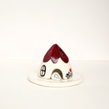 Burgundy Ceramic Mouse House Cone Incense Burner SET