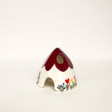 Burgundy Ceramic Mouse House Cone Incense Burner With Flowers