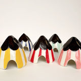 Pink Striped Beach Hut Ceramic Cone Incense Burner