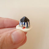 Tiny Blue Ceramic Striped Mouse House
