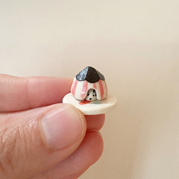 Tiny Pink Ceramic Striped Mouse House