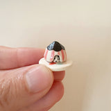 Tiny Pink Ceramic Striped Mouse House