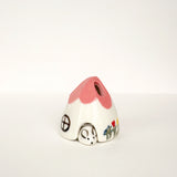 Pink Ceramic Mouse House Cone Incense Burner With Flowers