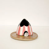 Pink Striped Beach Hut Ceramic Cone Incense Burner