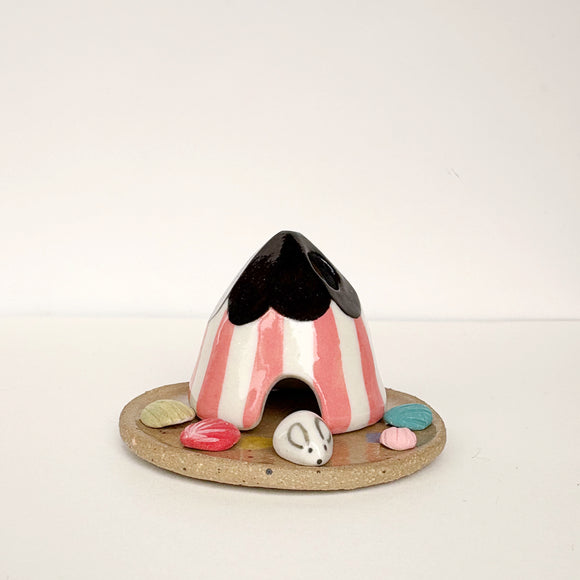 Pink Striped Beach Hut Ceramic Cone Incense Burner