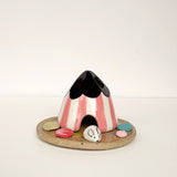 Pink Striped Beach Hut Ceramic Cone Incense Burner