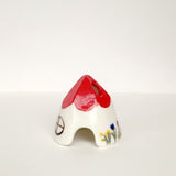 Red Ceramic Mouse House Cone Incense Burner With Flowers