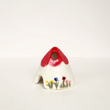 Red Ceramic Mouse House Cone Incense Burner With Flowers