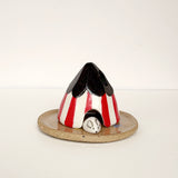 Red Striped Beach Hut Ceramic Cone Incense Burner