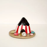 Red Striped Beach Hut Ceramic Cone Incense Burner