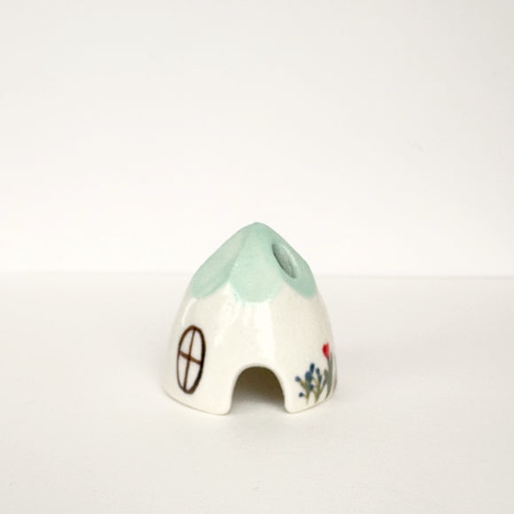 Turquoise Ceramic Mouse House Cone Incense Burner
