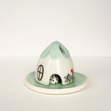 Turquoise Ceramic Mouse House Cone Incense Burner SET