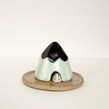 Turquoise Striped Beach Hut Ceramic Cone Incense Burner