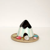 Turquoise Striped Beach Hut Ceramic Cone Incense Burner